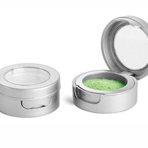 MagnaKoys® Makeup Lip Balm Eyeshadow Cosmetic Container 3 ml Silver or Black Plastic Compact Jars w/ Hinged Lids & Clear Windows