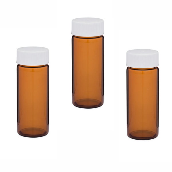 MagnaKoys 6 Dram Amber Glass Vials w/White Caps for Essential Oils & Liquids (pack of 3)