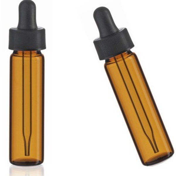 MagnaKoys® 2 Dram 1/4 oz Amber Glass Vials w/ Straight Black Bulb Eye Glass Droppers for Essential Oils & Liquids