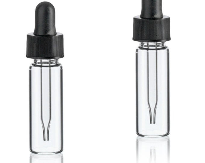 MagnaKoys® 1 Dram 1/8 oz Clear Glass Vials w/ Straight Black Bulb Eye Glass Droppers for Essential Oils & Liquids