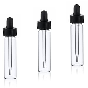 MagnaKoys® 2 Dram 1/4 oz Clear Glass Vials w/ Straight Black Bulb Eye Glass Droppers for Essential Oils & Liquids