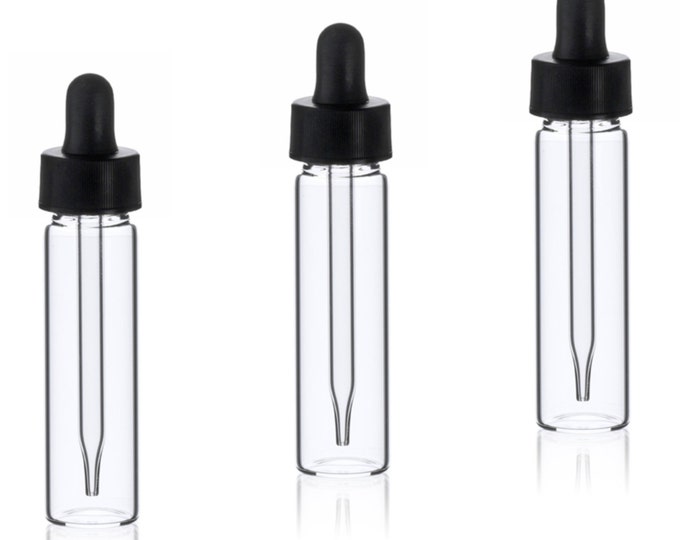 MagnaKoys® 2 Dram 1/4 oz Clear Glass Vials w/ Straight Black Bulb Eye Glass Droppers for Essential Oils & Liquids
