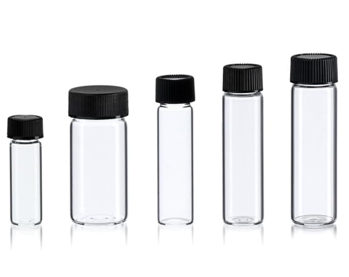 Magnakoys Empty Clear Vial Bottle Assortment w/ Caps for dry goods, essential oils, perfumes, and other liquids