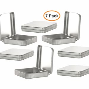 MagnaKoys® Square Silver Metal Hinged Tins 3.5 x 3.5 x .70 Inches Boxes for Candy Storage Geocaching (7-Pack)