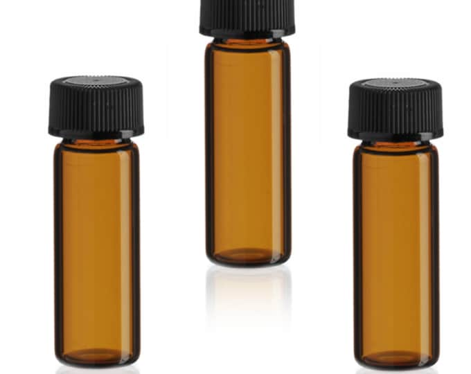 MagnaKoys 1 Dram 1/8 oz Amber Glass Vials w/ Black Phenolic Cone Lined Caps for Essential Oils & Liquids