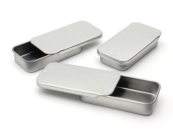 MagnaKoys® Small Metal Slide Top Tin Containers for Crafts, Geocache, Storage, Survival Kit, Lip Gloss, Favors and More