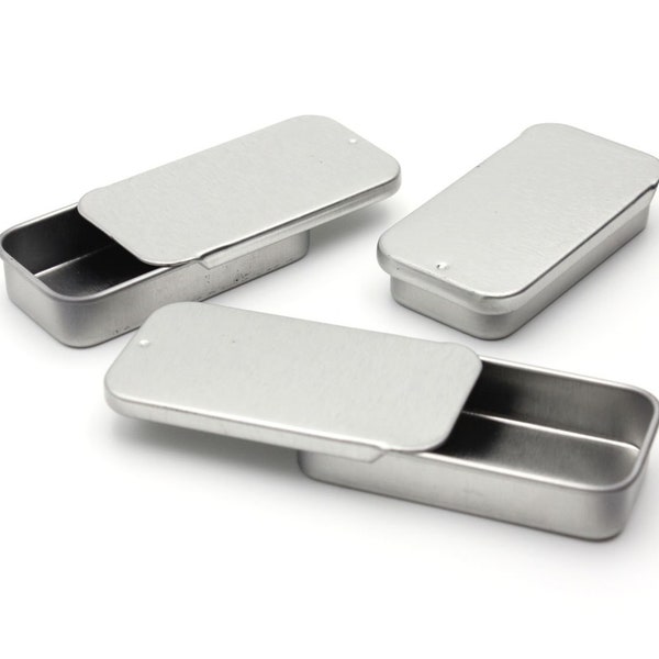 MagnaKoys® Small Metal Slide Top Tin Containers for Crafts, Geocache, Storage, Survival Kit, Lip Gloss, Favors and More