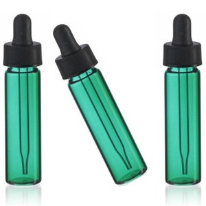 MagnaKoys® 2 Dram 1/4 oz Emerald Glass Vials w/ Straight Black Bulb Eye Glass Droppers for Essential Oils & Liquids