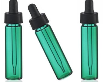 MagnaKoys® 2 Dram 1/4 oz Emerald Glass Vials w/ Straight Black Bulb Eye Glass Droppers for Essential Oils & Liquids