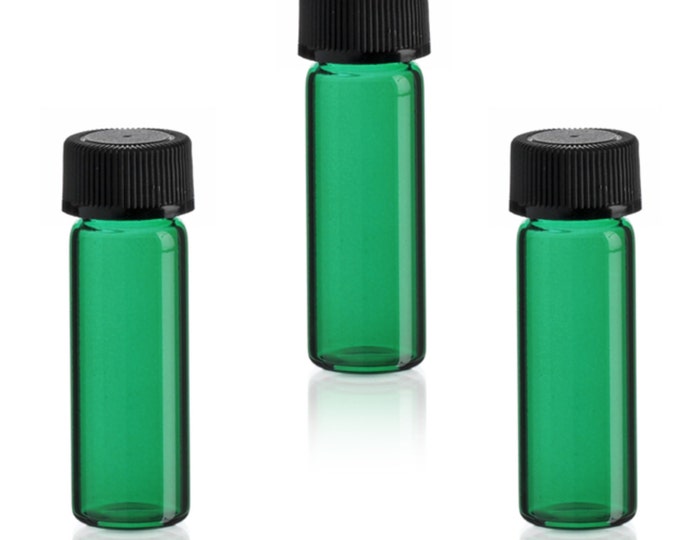 MagnaKoys® 1 Dram 1/8 oz Emerald Glass Vials w/ Black Cap for Essential Oils & Liquids