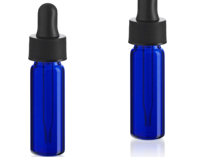 MagnaKoys® 1 Dram 1/8 oz Cobalt Blue Glass Vials w/ Straight Black Bulb Eye Glass Droppers for Essential Oils & Liquids