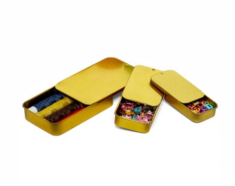 MagnaKoys® Gold Metal Slide Top Tin Containers for Crafts, Geocache, Storage, Survival Kit, Lip Gloss, Favors and More