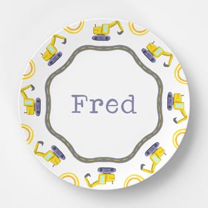 Custom Personalized Construction Kids Plate / Plate Bowl Set / Kids Polymer Tabletop Dinnerware / Melamine and BPA Free