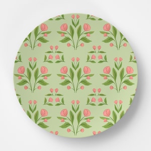 Pink Green Tulips Kids Dinner Plate / Plate Bowl Set / Kids Polymer Tabletop Dinnerware / Melamine and BPA Free