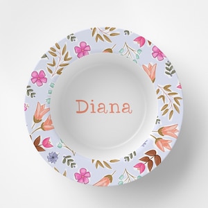 Custom Personalized Floral Kids Bowl / Plate Bowl Set / Kids Polymer Tabletop Dinnerware / Melamine and BPA Free