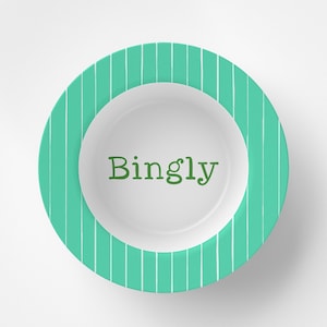 Custom Personalized Green Striped Kids Plate / Plate Bowl Set / Kids Polymer Tabletop Dinnerware / Melamine and BPA Free