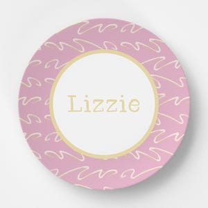 Custom Personalized Pink Squiggle Kids Plate / Plate Bowl Set / Kids Polymer Tabletop Dinnerware / Melamine and BPA Free