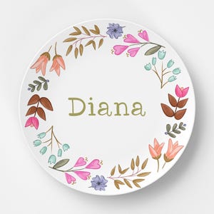 Custom Personalized Floral Kids Plate / Plate Bowl Set / Kids Polymer Tabletop Dinnerware / Melamine and BPA Free