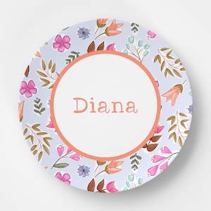 Custom Personalized Floral Kids Plate / Plate Bowl Set / Kids Polymer Tabletop Dinnerware / Melamine and BPA Free