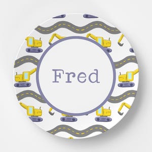 Custom Personalized Construction Kids Plate / Plate Bowl Set / Kids Polymer Tabletop Dinnerware / Melamine and BPA Free