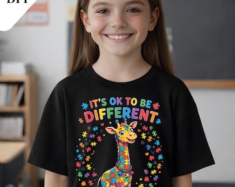 Jirafa PNG para concienciar sobre el autismo, diseño para niños sobre neurodiversidad, gráfico de rompecabezas (producto digital)