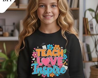 Enseñar, amar e inspirar PNG / Diseño floral bohemio para maestros (descarga digital)