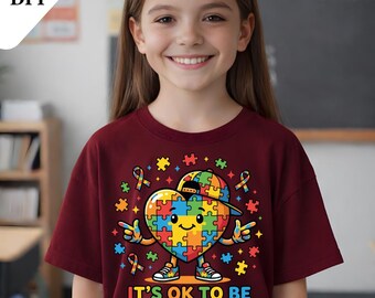 Está bien ser diferente PNG, Rompecabezas de corazón sobre autismo, Diseño de concienciación sobre la neurodiversidad (Producto digital)
