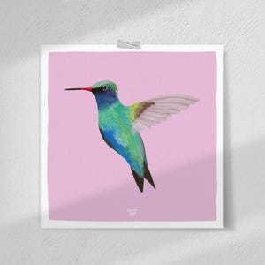 Hummingbird Art Print: Turquoise Green Bird, Tropical Kids Room (Digital Download)