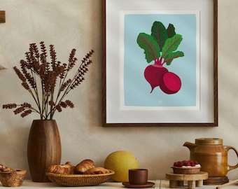 Whimsical Beetroot kitchen art print, Colorful beet vegetable Illustration, Modern rustic decor