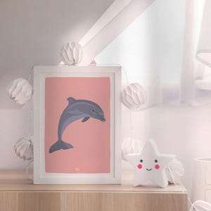 Decorazione murale minimalista con delfini rosa per la cameretta delle bambine, stampe moderne con animali sottomarini per la cameretta delle bambine, stampe colorate con tema oceano per la cameretta dei bambini