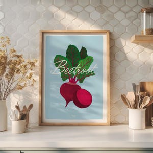 Moderne Rote Beete Kunstdruck für Küchendekoration, Rote Beete Poster für Foodies und Gartenliebhaber, Boho Bauernhaus Gemüse Illustration Wandkunst