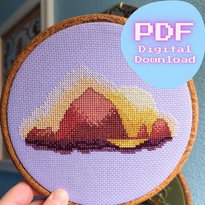 Haystack Rock Low-Poly Cross Stitch Pattern: Beginner-Friendly (PDF Digital Download)