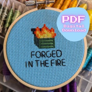 Dumpster Fire Cross Stitch Pattern: Funny Subversive Meme (Beginner Friendly PDF Downloadable Pattern)