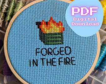 Dumpster Fire Cross Stitch Pattern: Funny Subversive Meme (Beginner Friendly PDF Downloadable Pattern)