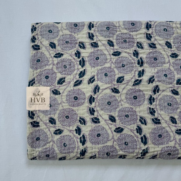 Vintage Floral Kantha Quilt, Indian Bedspread, Bohemian Throw