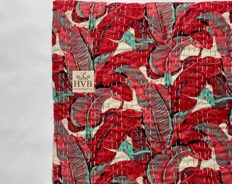 Edredón Kantha floral vintage: colcha india de algodón, manta bohemia