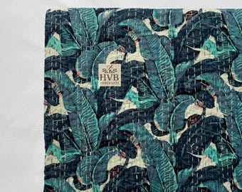 Floral Kantha Quilt, Indian Bedspread Throw - Bohemian Decor