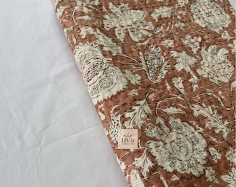 Kantha quilt Handblock Floral Print Handmade Stitched Hippie Bohemian Blanket Throw Bedspread Decorative Vintage Quilt