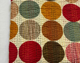Modern Polka Handblock Dot Reversible Kantha Quilt – Handmade Cotton Bedspread