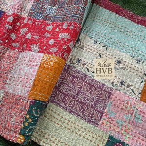 Colcha Kantha de patchwork hecha a mano: Colcha de algodón con estampado a mano