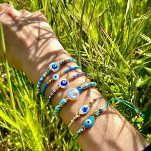 Evil Eye Bracelet, Dainty Evil Eye Bracelet, Beaded Bracelet, Protection Jewelry, Nazar, Adjustable Bracelet
