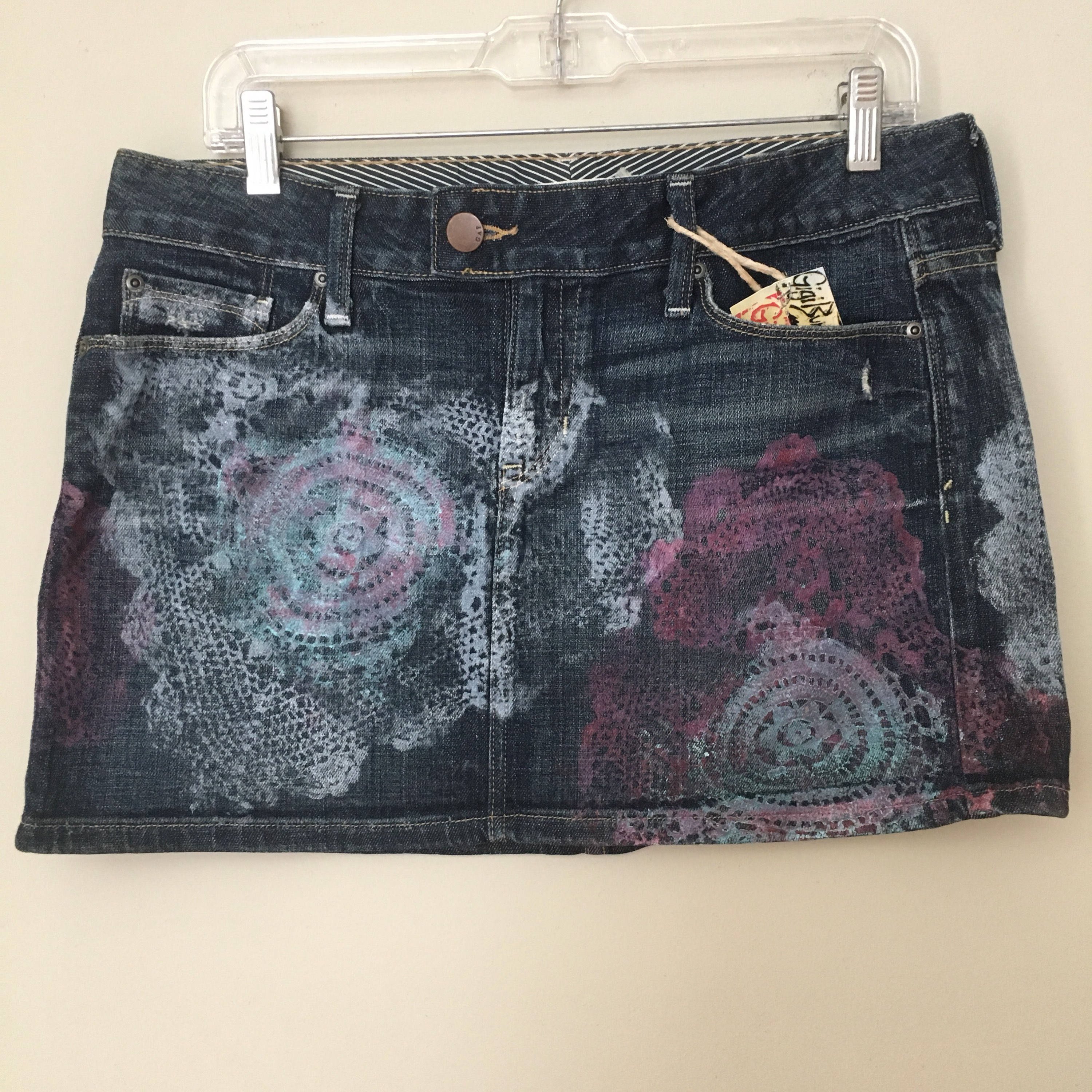 Jean Skirt Denim GAP SKIRT Heart Print hand printed Size Etsy