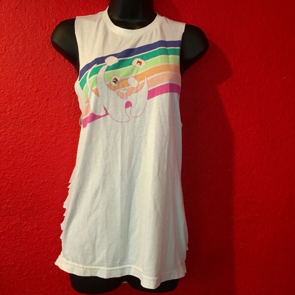 Vintage Panda tank top, Upcycled, with a rainbow and pure awesomeness