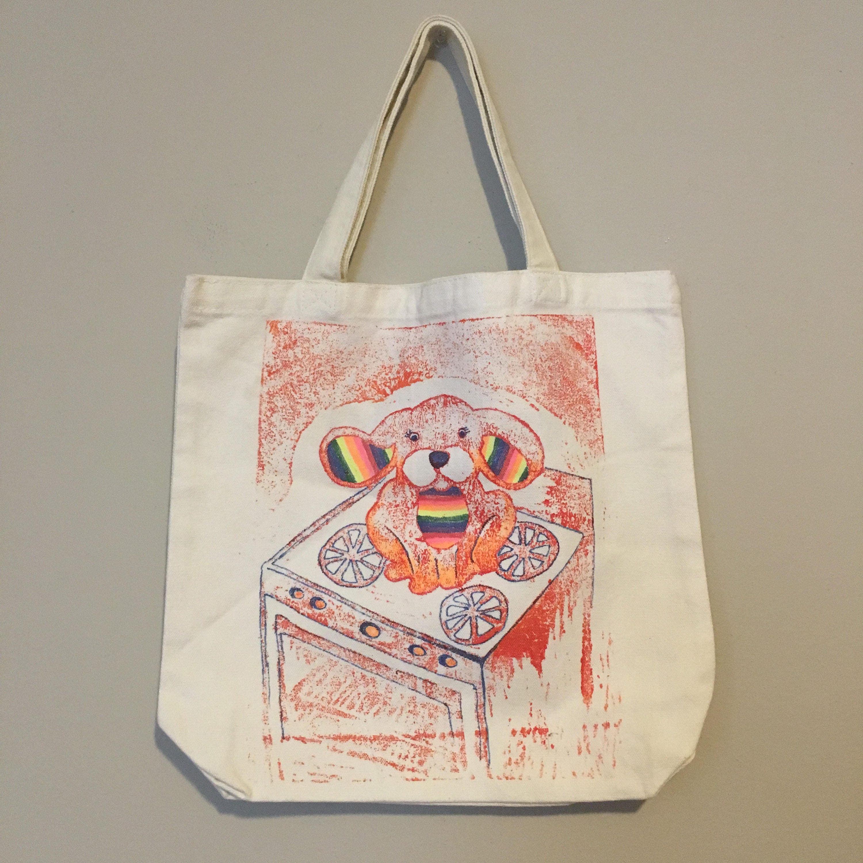 Canvas Tote Bag hand printed Rainbow Bag French Bulldog