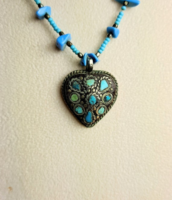 Turquoise and Silver Heart Necklace - image 1