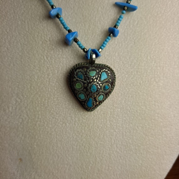 Turquoise and Silver Heart Necklace - image 4