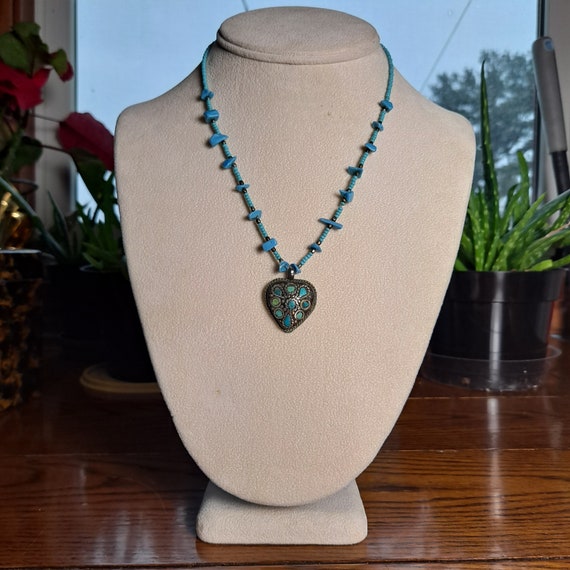 Turquoise and Silver Heart Necklace - image 7