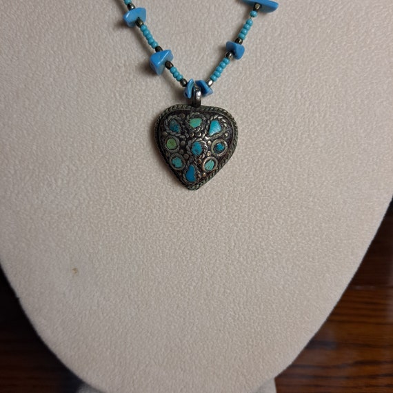 Turquoise and Silver Heart Necklace - image 2