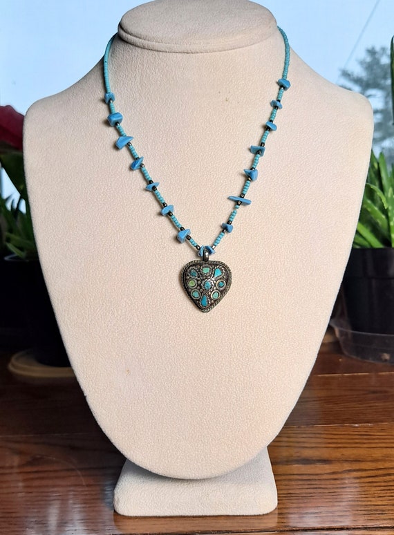 Turquoise and Silver Heart Necklace - image 3