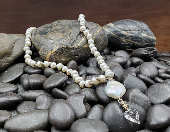 Leather Knot Pearl Necklace, Leather and Pearl Necklace, Leather Knotted  Necklace, Leather Necklace, Swarovski Crystal Necklace